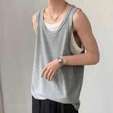 Hearujoy Summer Thin Fake Two Casual Loose Men's Sports Outer Sleeveless Vest American Old Man Fitness Shirt Tops
